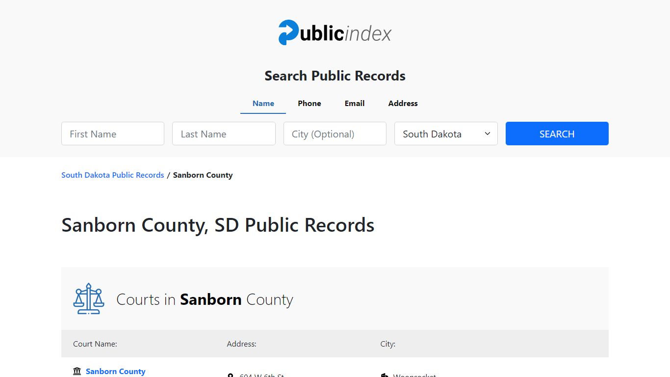 Sanborn County, SD Public Court, Arrest and Inmate Records - ThePublicIndex